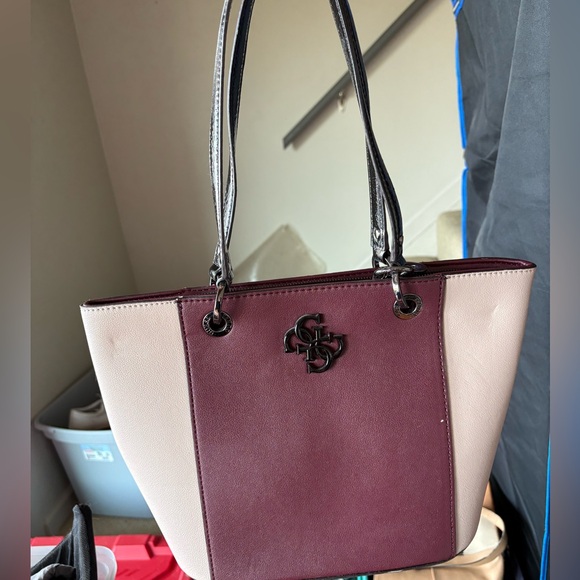 Guess Burgundy and Cream Tote Bag - Picture 1 of 5